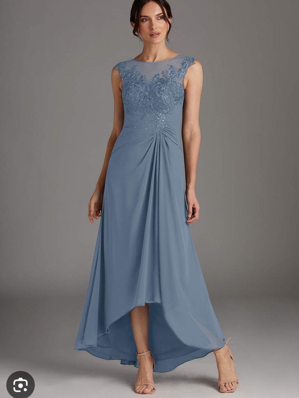 Azazie Endora Dusty Blue Lace High-Low Chiffon Dress Size A20